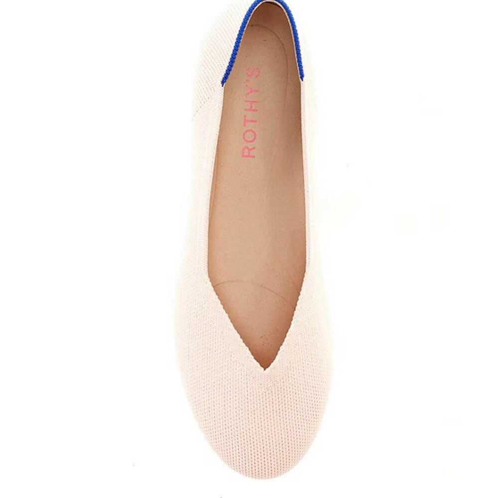 Rothy’s Daily Knit Round Toe Flats Blush Pink Blue Trim Size 6 Like New